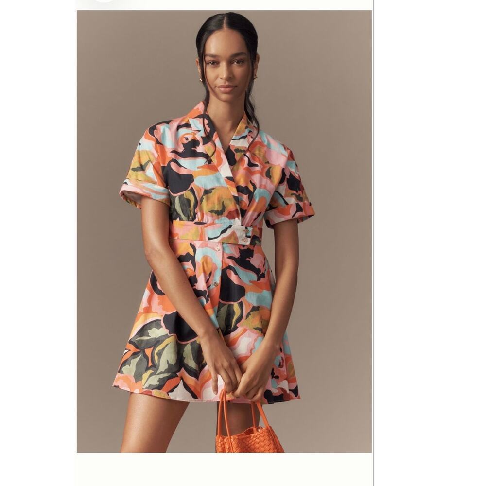 NWT Hutch Larsen anthropologie belted colorful abstract casual mini dress XXS